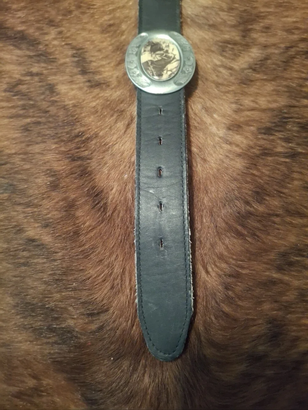 *RARE* Vintage Black Leather Belt with Western Actor Portrait Conchos